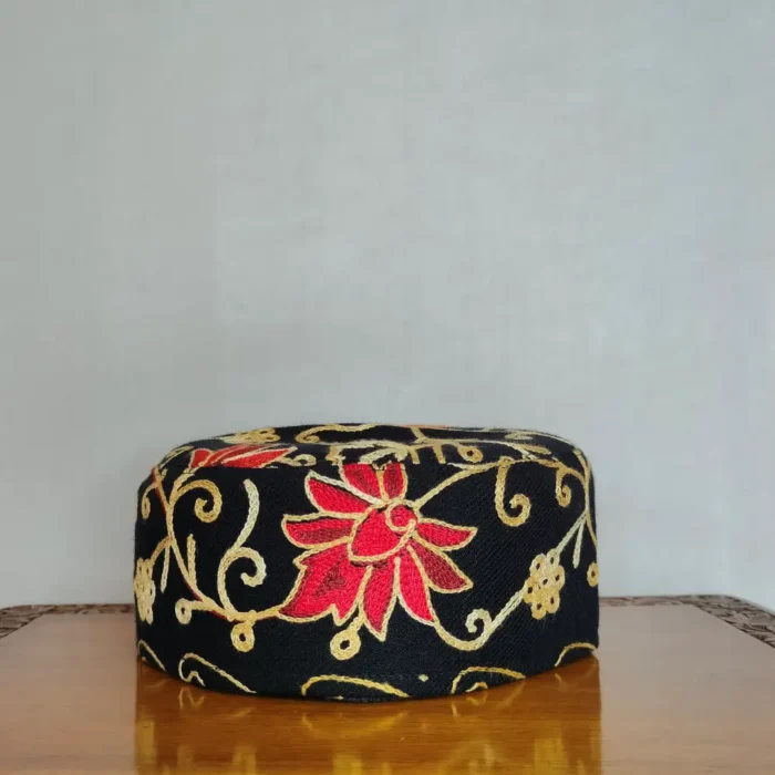Black Wool Cap with Aari Work