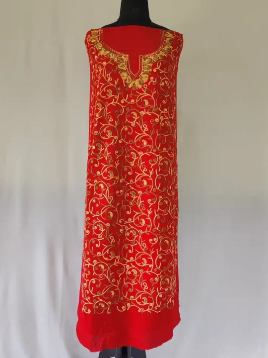 Red Crush Cotton All-over Jaal Aari Work suit