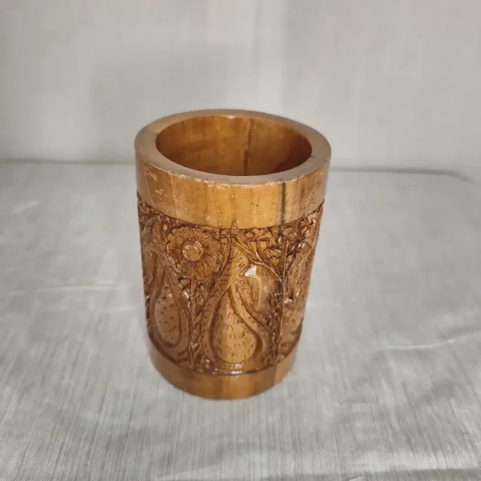 Walnut Wood Kashmiri Pen Holder - Hand Carving - Image 4