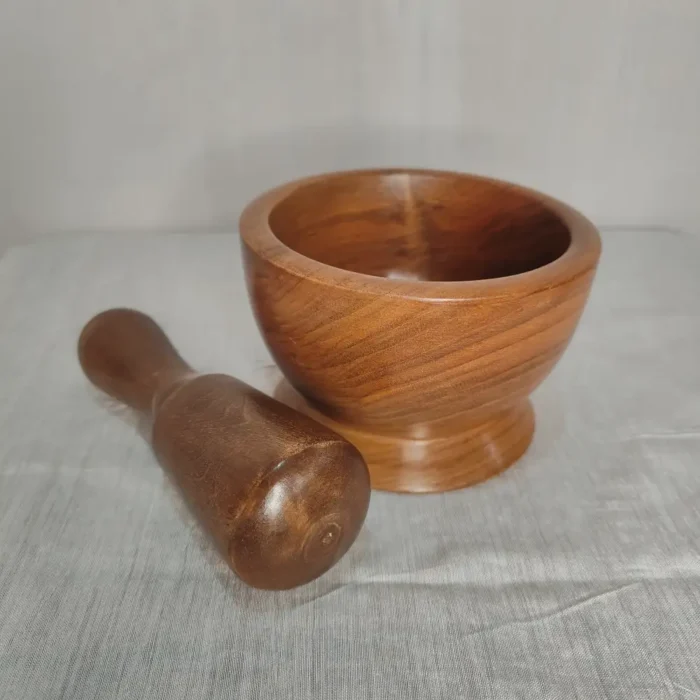 Walnut Wood Mortar & Pestle from Kashmir - Polished - Image 2