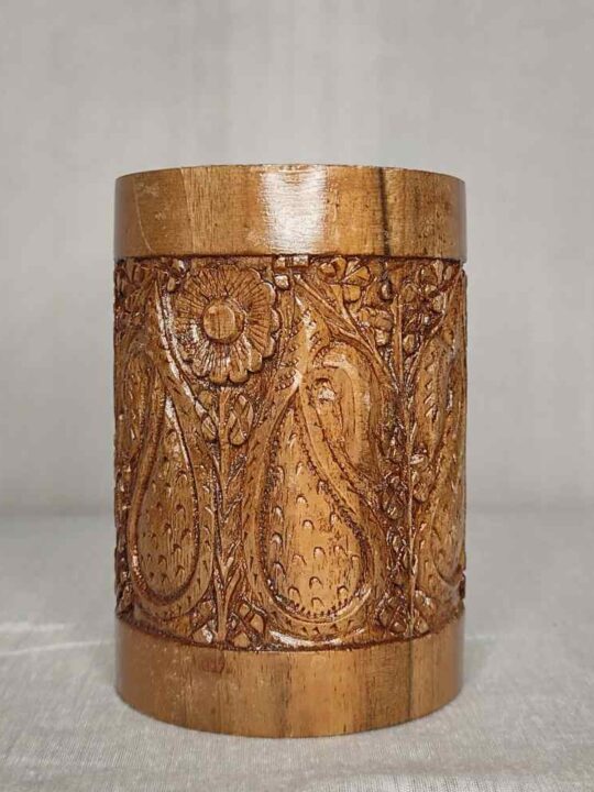Walnut Wood Kashmiri Pen Holder - Hand Carving