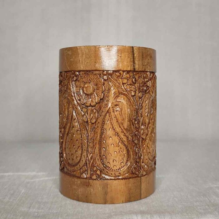 Walnut Wood Kashmiri Pen Holder - Hand Carving