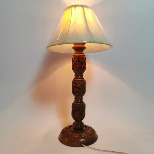 Walnut Wood Table Lamp from Kashmir – Hand Craft Carving