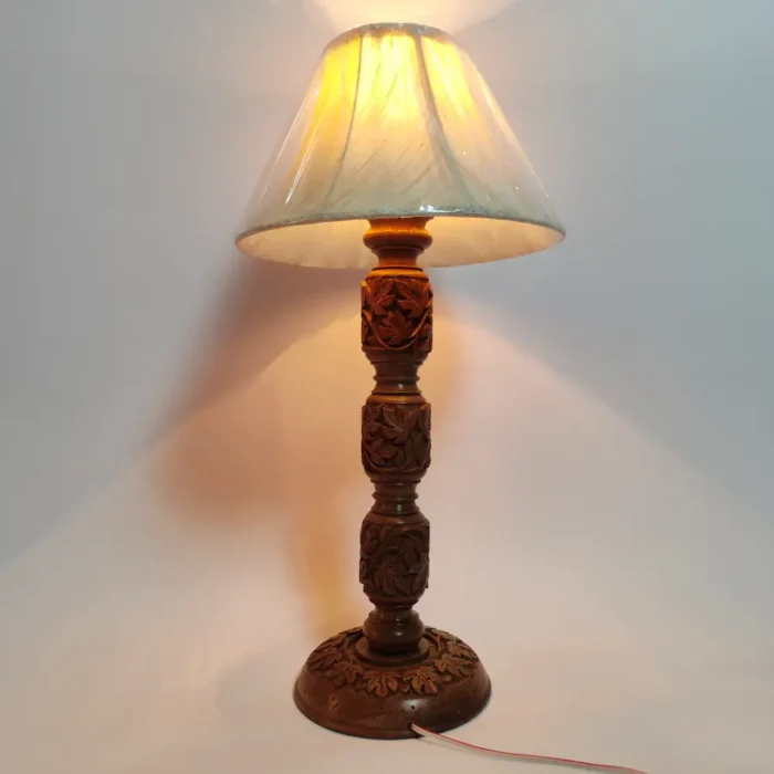 Walnut Wood Table Lamp from Kashmir – Hand Craft Carving