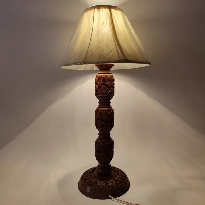 Walnut Wood Table Lamp from Kashmir – Hand Craft Carving - Image 3