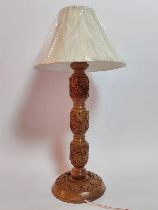 Walnut Wood Table Lamp from Kashmir – Hand Craft Carving