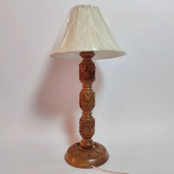 Walnut Wood Table Lamp from Kashmir – Hand Craft Carving - Image 2