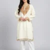 White Short Pheran for Women , Kashmiri Raffal Sozni Handwork (38,49)