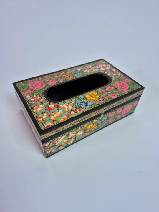 Kashmiri Black Paper Machie Floral Tissue Box