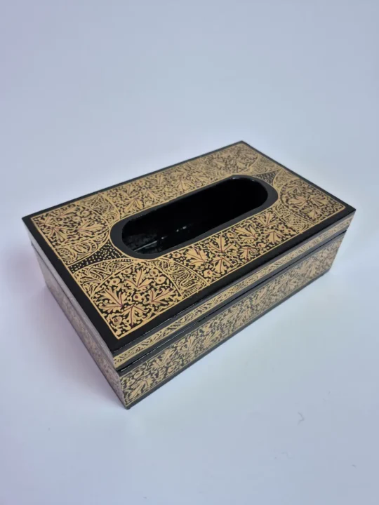 Kashmiri Paper Machie Black Tissue Box | Handmade