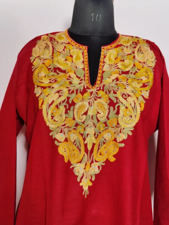 Ruby Cotton Aari Embroidery maroon Co-ord Set