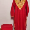 Hoorain Co-ord Set in Maroon Cotton with Aari Work