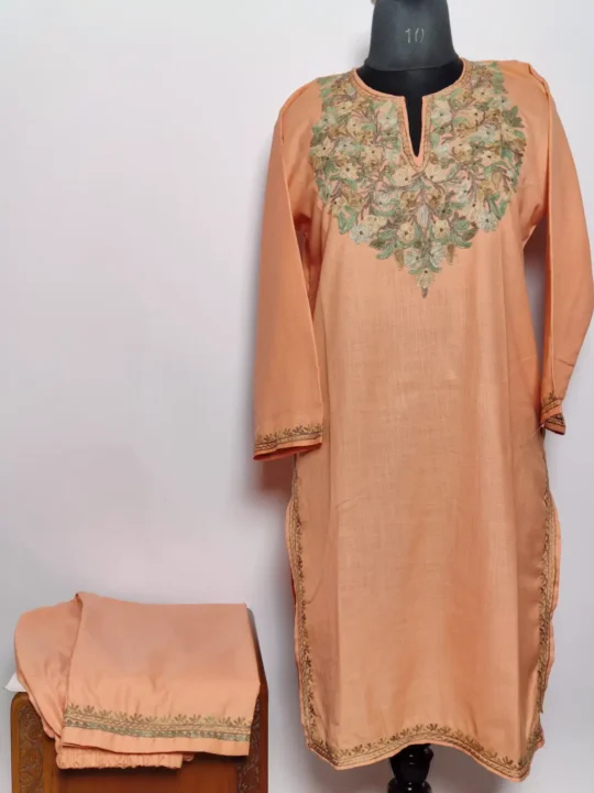 Ruby Cotton Aari Embroidery peach Co-ord Set