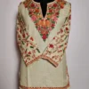 Naila Cream Cotton Short Kurti with Sleeve Aari Embroidery