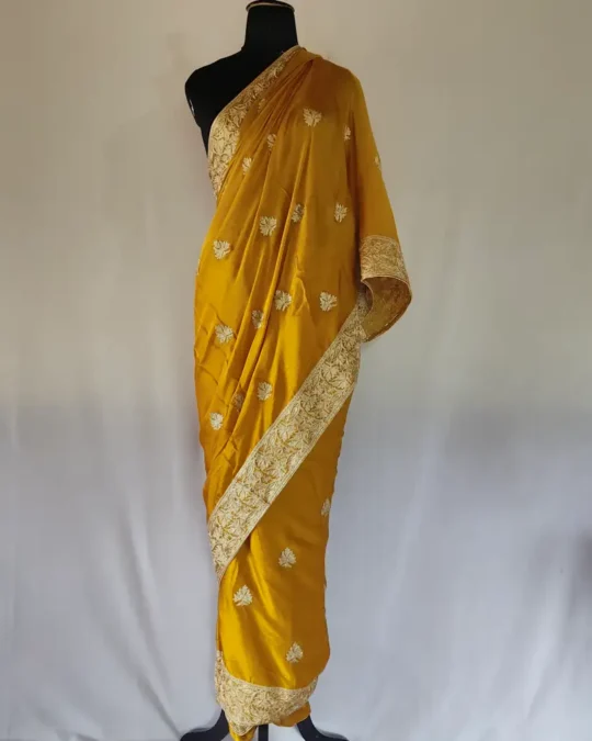 Mustard color saree with silk and zari work