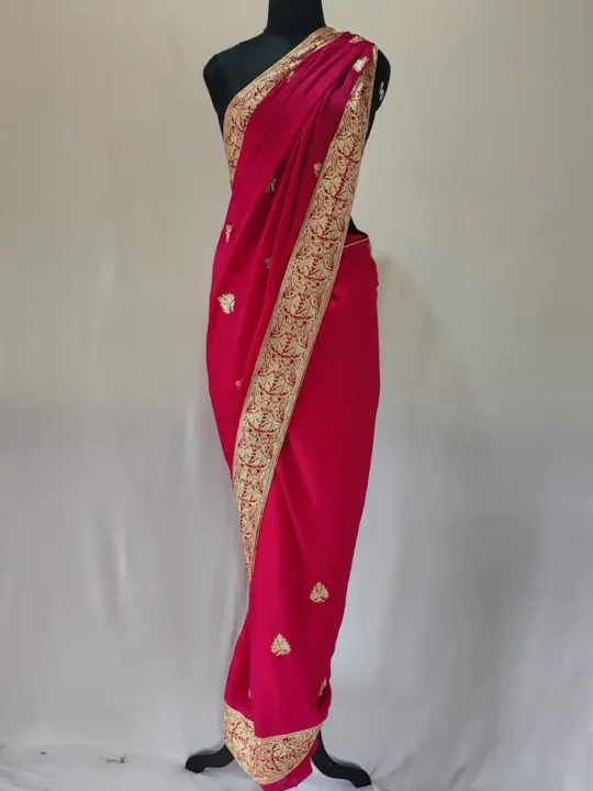 Zari Tilla Embroidered Shama Saree in Hot Pink Silk