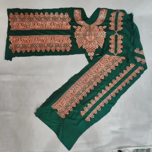 Koraab Designer Blue Tilla Neck Lace Pockets and Sleeve Patch Set