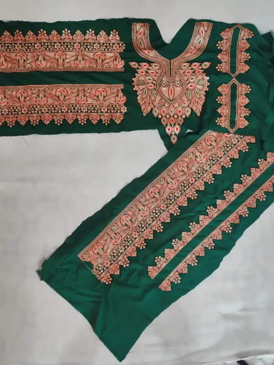 Koraab Designer Blue Tilla Neck Lace Pockets and Sleeve Patch Set