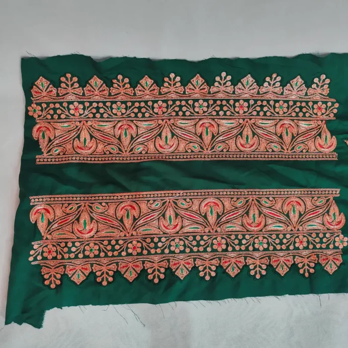 Koraab Designer Green Tilla Neck Lace, Pockets and Sleeve Patch Set - Image 3