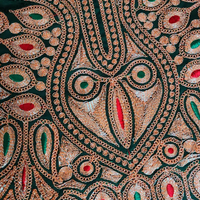 Koraab Designer Green Tilla Neck Lace, Pockets and Sleeve Patch Set - Image 4