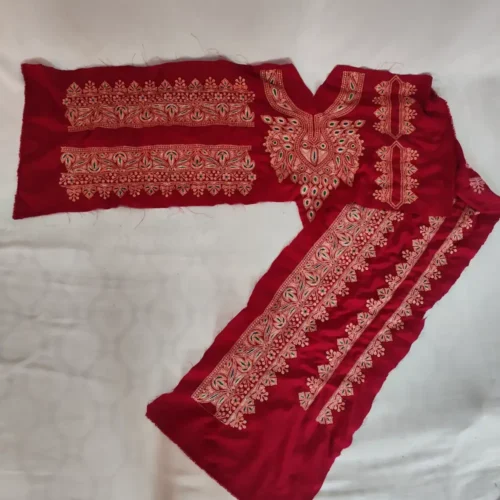Red Designer Tilla Patch with Sleeves, Pockets and Lace in Koraab Style