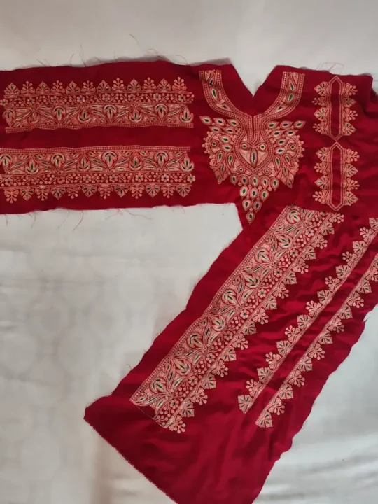 Red Designer Tilla Patch with Sleeves, Pockets and Lace in Koraab Style