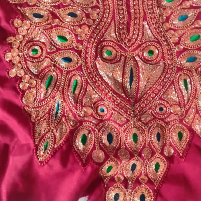 Maroon Designer Tilla Patch with Sleeves, Pockets and Lace in Koraab Style - Image 3