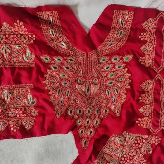 Maroon Designer Tilla Patch with Sleeves, Pockets and Lace in Koraab Style - Image 4