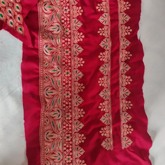 Maroon Designer Tilla Patch with Sleeves, Pockets and Lace in Koraab Style - Image 2
