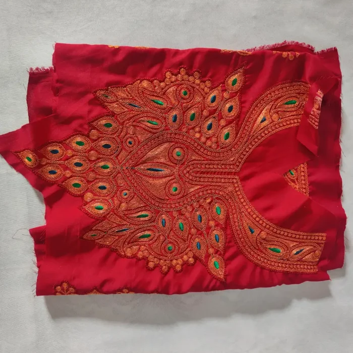 Koraab Designer Maroon Patch with Sleeves, Pockets and Lace in Tilla - Image 2