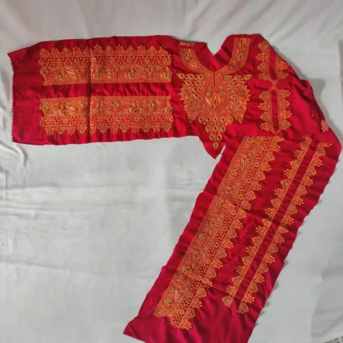 Red Koraab Patch with Sleeves, Pockets and Lace in Tilla Designer