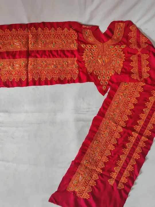 Red Koraab Patch with Sleeves, Pockets and Lace in Tilla Designer