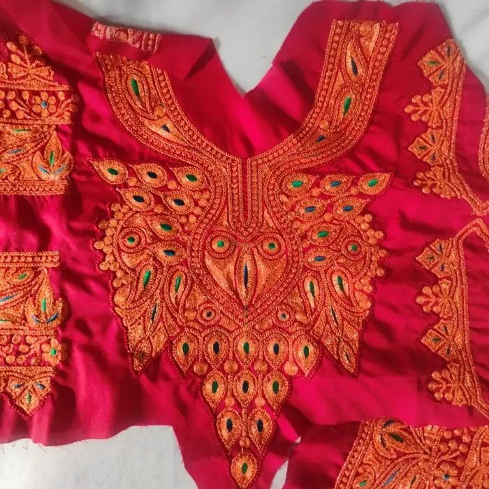 Koraab Designer Maroon Patch with Sleeves, Pockets and Lace in Tilla - Image 3