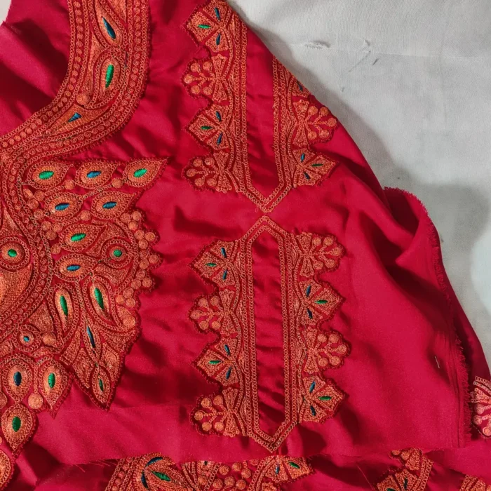 Koraab Designer Maroon Patch with Sleeves, Pockets and Lace in Tilla - Image 4