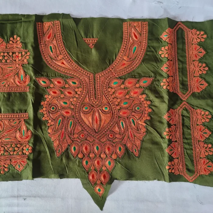 Designer Mehndi Green Patch Set in Koraab Style - Pockets, Sleeves and Lace - Image 2