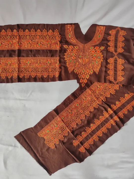 Chocolate Brown Patch Set in Koraab Style - Pockets, Sleeves and Lace - Designer Style