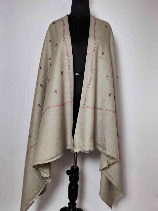 Hand Sozni Embroidery Beige Cashmilon Kashmiri Shawl