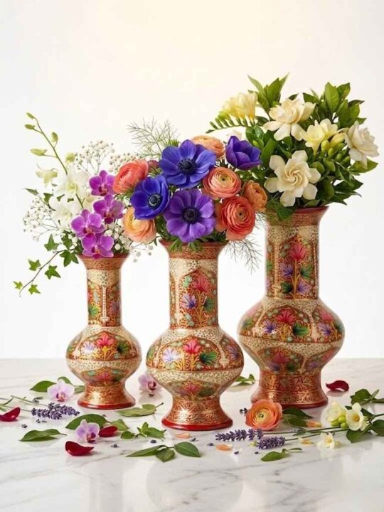 Kashmiri Red Flower Vase Set Hand-painted | Handicrafted Phooldan