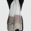 Qalanderi White Wool Muffler With Kani Work Palla | Unisex