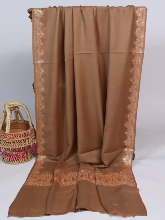 Light Brown Tilla Embroidery Toosha Shawl