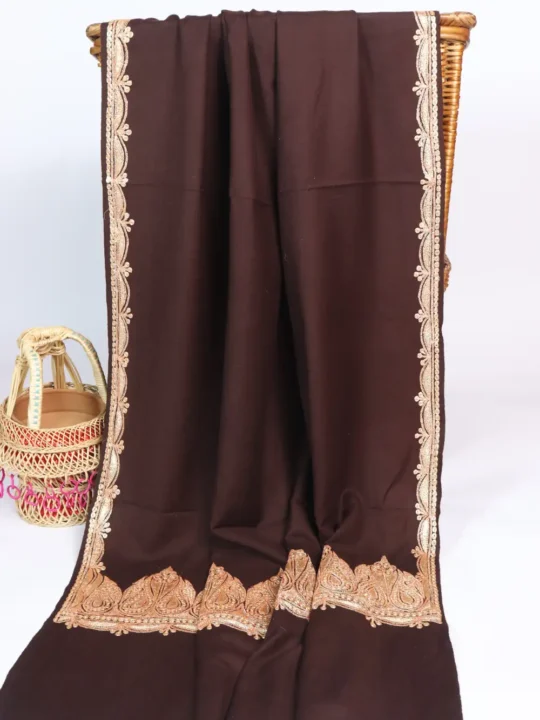 Dark Brown Tilla Embroidery Toosha Shawl