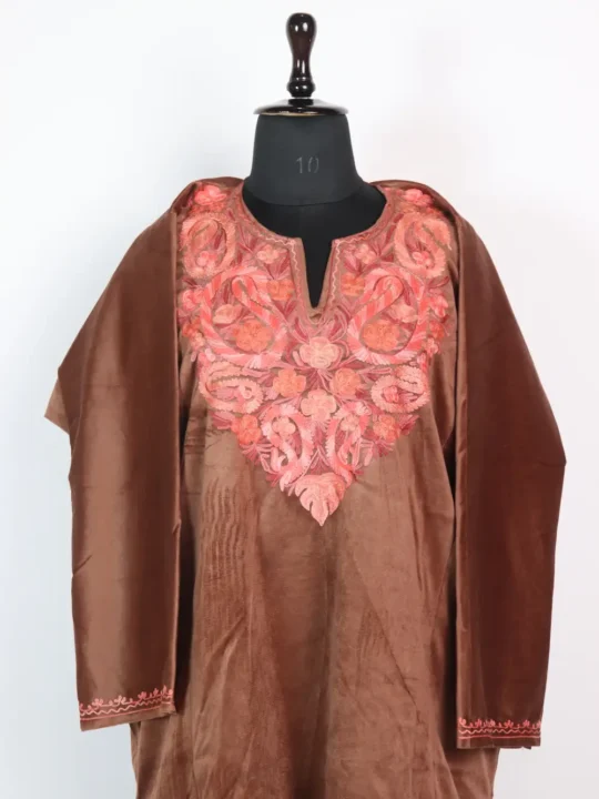 Makhmal Aari Work Brown Women’s Pheran