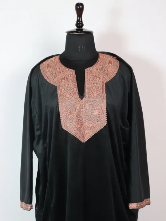 Tilla Patch Work Black Makhmal Pheran for Women