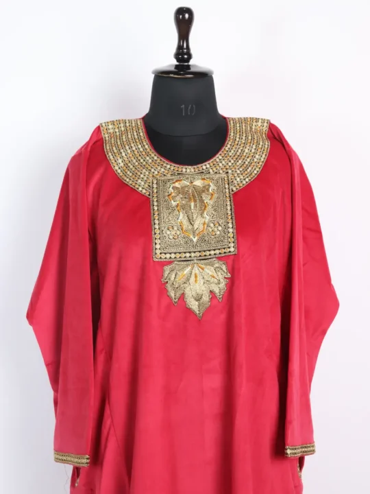 Hot Pink Makhmal Tilla Patch Embroidery Pheran