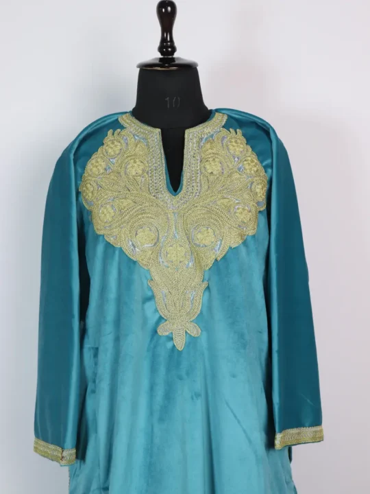 Makhmal Tilla Patch Embroidery Blue Pheran