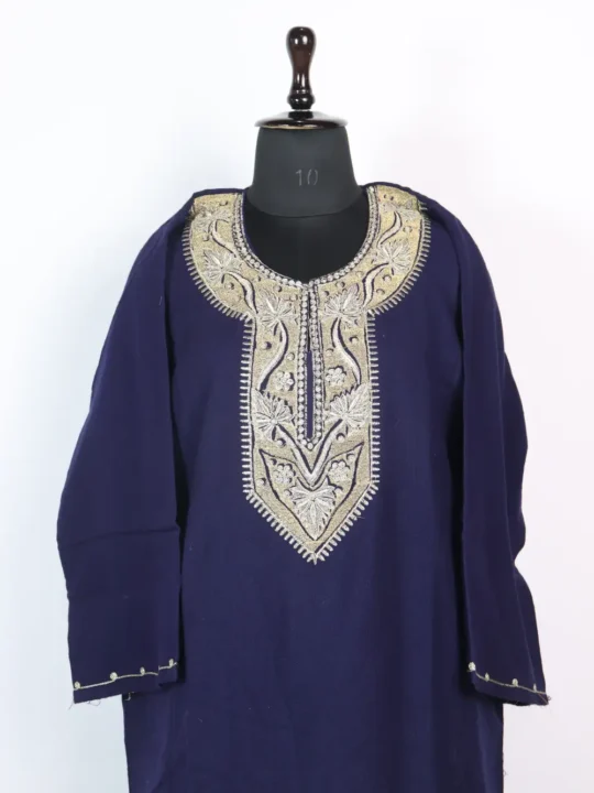 Cashmilon Wool Zari Embroidery Blue Pheran