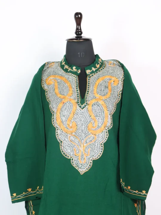 Dark Green Cashmilon Wool Zari Embroidery Pheran