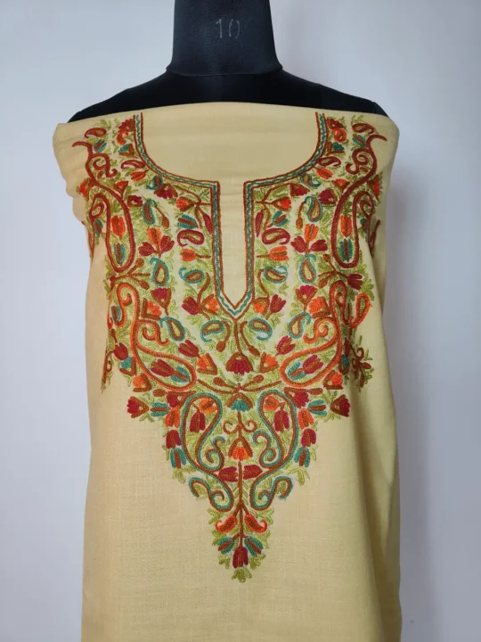 Beige Cotton Hand Aari Embroidery Unstitched 2pc Suit