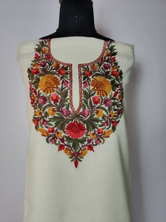 Cotton Suit with White Hand Aari Embroidery Work – Unstitched