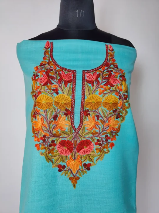 Blue Cotton 2pc Suit with Hand Aari Embroidery – Unstitched
